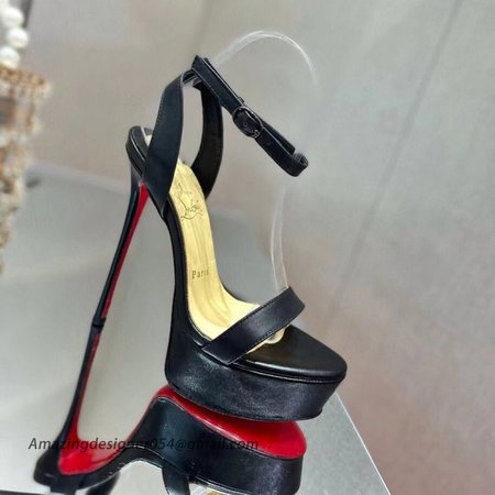 Christian Louboutin Black Loubi Queen Alta Sandals 150MM