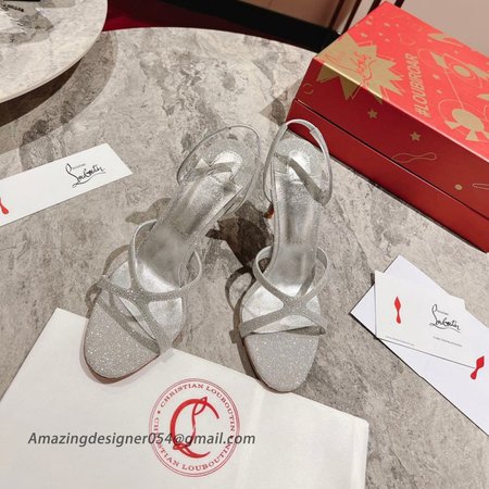 Christian Louboutin Emilie 100MM Sandals In Silver Glittered Leather