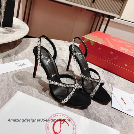 Christian Louboutin Emilie Strass 100MM Sandals In Black Veau Velours