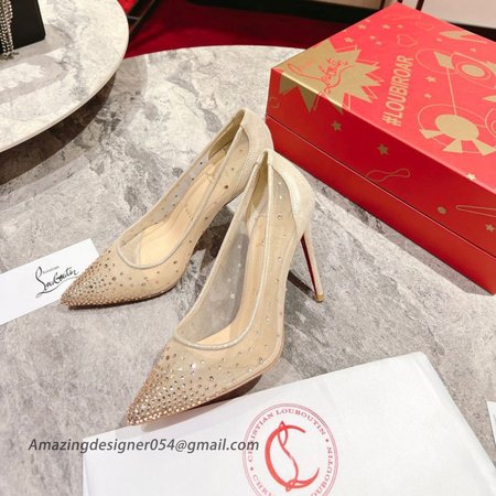 Christian Louboutin Follies Strass Pumps 100mm In Nude Mesh