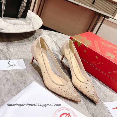 Christian Louboutin Follies Strass Pumps 70mm In Nude Mesh