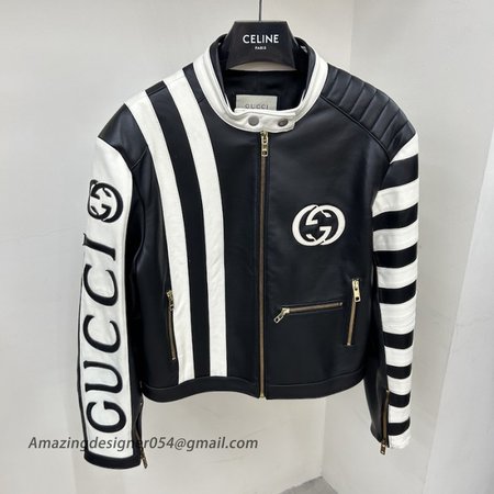 Gucci Goat leather biker jacket with Gucci script