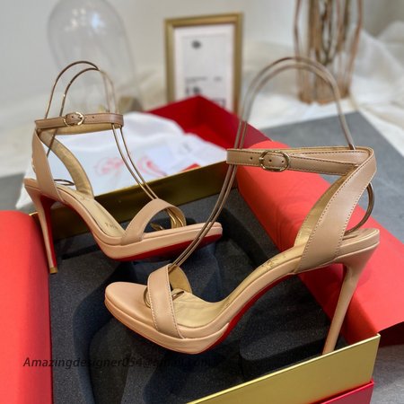 Christian Louboutin Loubi Queen 100mm Sandals In Nude Lambskin