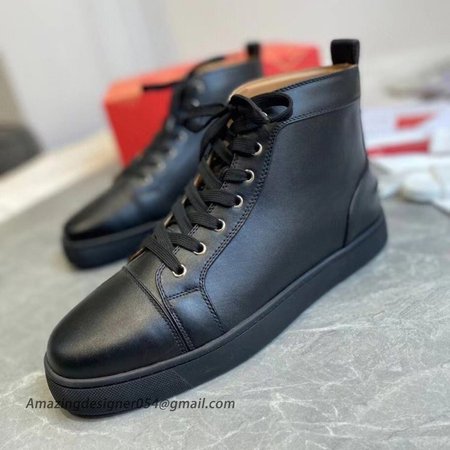 Christian Louboutin Louis Woman High-Top Sneakers In Black Leather