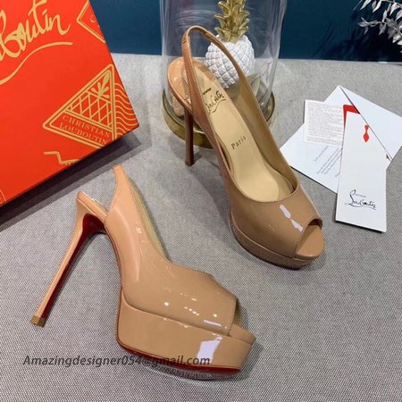 Christian Louboutin Red Patent Lady Peep Sling Pumps 130mm