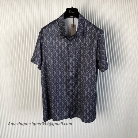 CD Diamond Short-Sleeved Shirt Deep Gray Silk Twill