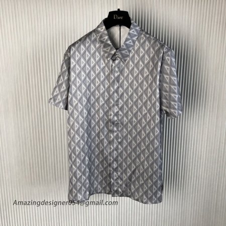 CD Diamond Short-Sleeved Shirt Gray Silk Twill