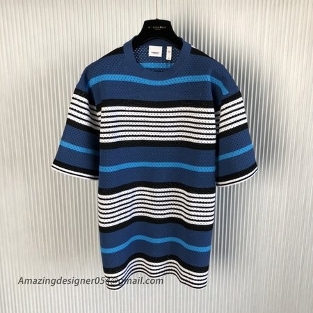 BUR Stripe Print Nylon Oversized T-shirt Blue