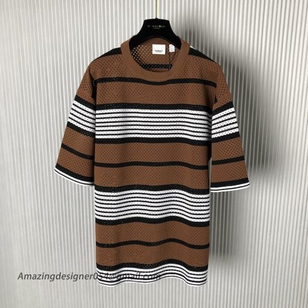 BUR Stripe Print Nylon Oversized T-shirt Brown