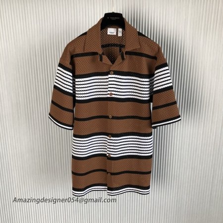 BUR Short-sleeve Stripe Print Nylon Oversized Shirt Brown