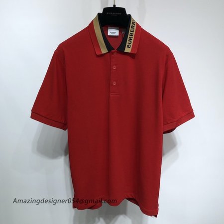 BUR Logo Detail Cotton Pique Polo Shirt Red