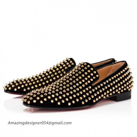 Christian Louboutin Dandelion Spikes Loafers Velvet Spikes Black