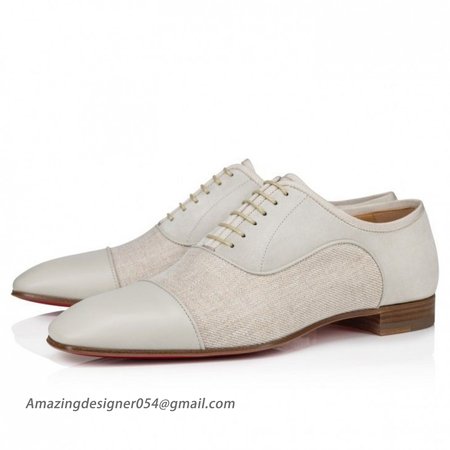 Christian Louboutin Greggo Oxfords Calf Leather Linen Country Albatre