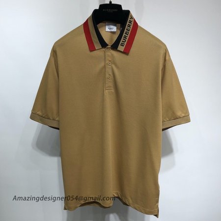 BUR Logo Detail Cotton Pique Polo Shirt Camel