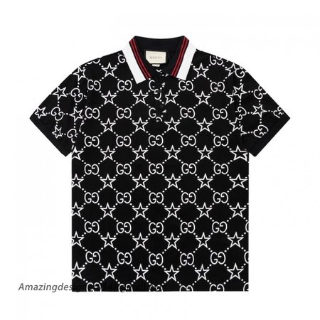 Gucci GG and stars stretch cotton polo Black