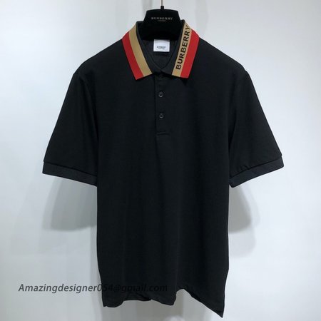 BUR Logo Detail Cotton Pique Polo Shirt Black