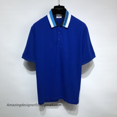 BUR Logo Detail Cotton Pique Polo Shirt Blue