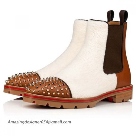 Christian Louboutin Boot Melon Spikes Cuoio/wh/col Met Leather