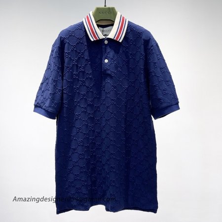 Gucci GG Stretch Cotton Polo Dark Blue