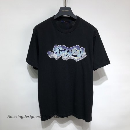 Lou**s Vui**on 3D Lou**s Vui**on Graffiti Embroidered T-Shirt Black