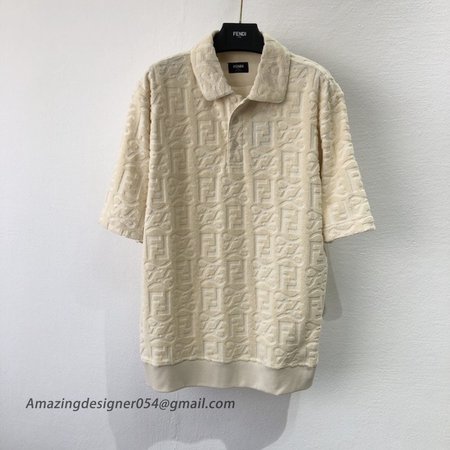 Fendi FF Logo Beige Cotton Polo Shirt