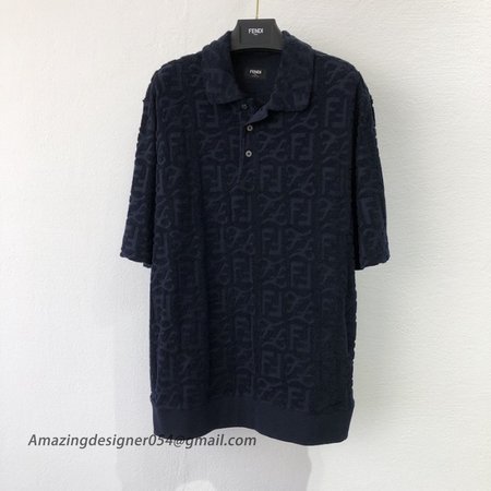 Fendi FF Logo Blue Cotton Polo Shirt