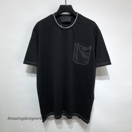 Prada Cotton T-shirt with nylon pocket Black