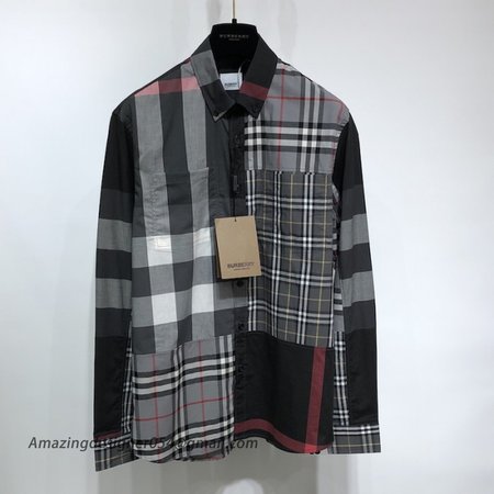 BUR Patchwork Check Cotton Shirt Black