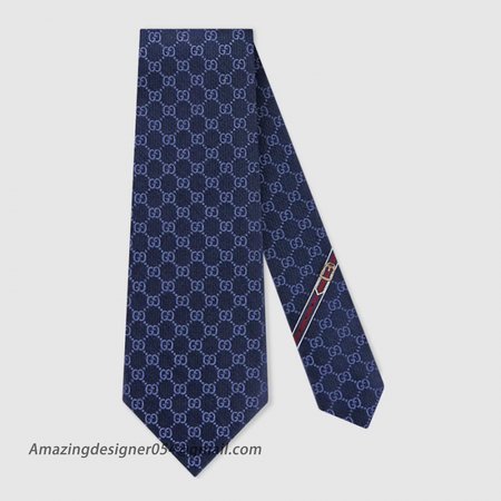 Gucci GG Pattern Silk Tie Navy Blue 456520