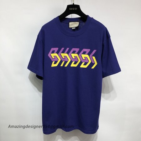 Gucci Cotton jersey T-shirt with Gucci mirror print blue