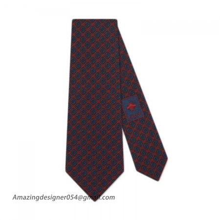 Gucci GG and rhombus motif silk tie navy / red