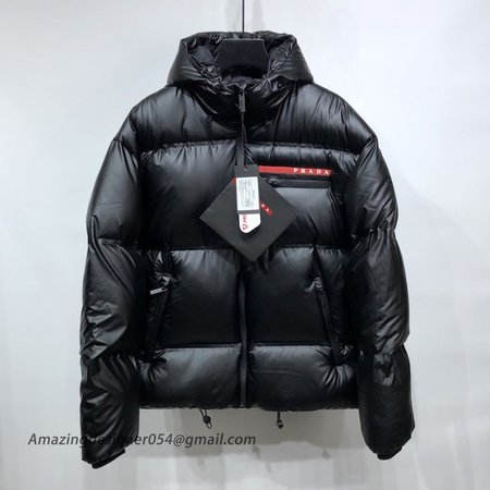 Prada Light Nylon hooded puffer jacket Black