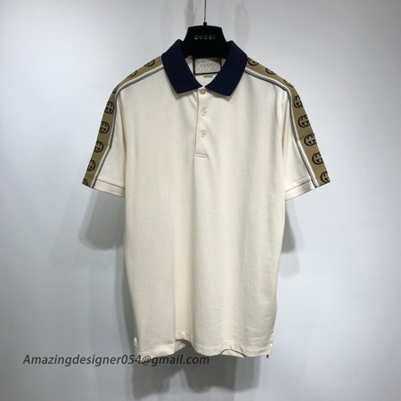 Gucci Cotton polo with Interlocking G stripe White