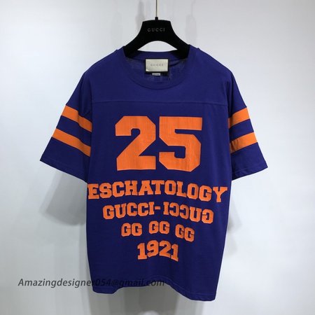 Gucci T-shirt with '25 Gucci Eschatology and Blind for Love 1921' print blue