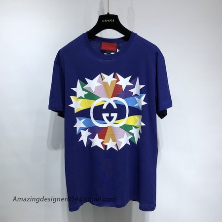 Gucci Interlocking G star burst print cotton T-shirt Blue