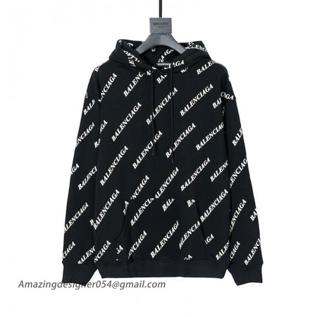 Balencaiga Allover Balenciaga logos Hoodie Black