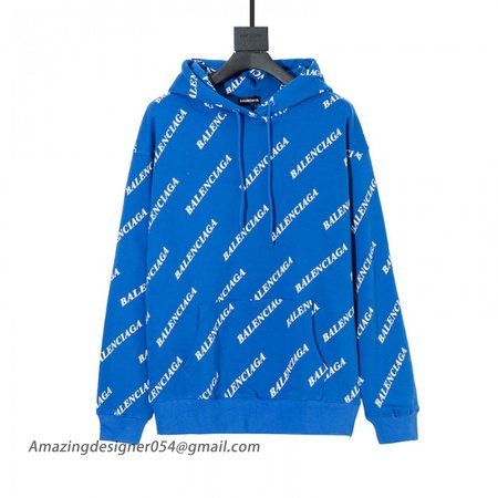 Balencaiga Allover Balenciaga logos Hoodie Blue