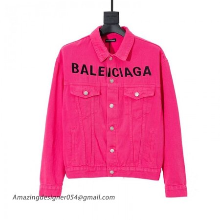 Balencaiga Chest Logo Denim Jacket Fluo Pink