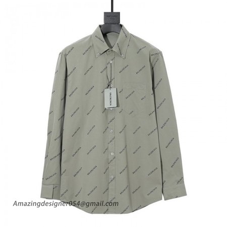 Balencaiga Allover Balenciaga logos Cotton Shirt Green