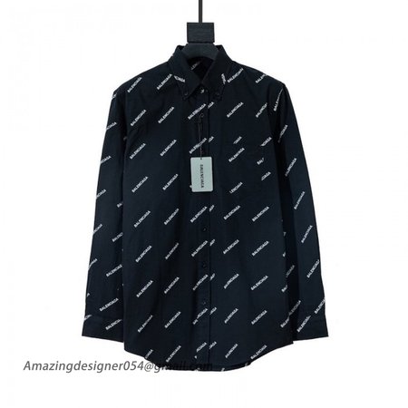 Balencaiga Allover Balenciaga logos Cotton Shirt Black