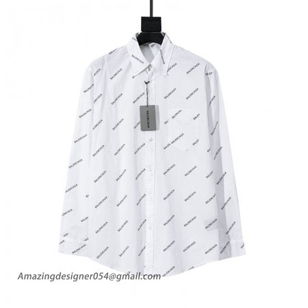 Balencaiga Allover Balenciaga logos Cotton Shirt White