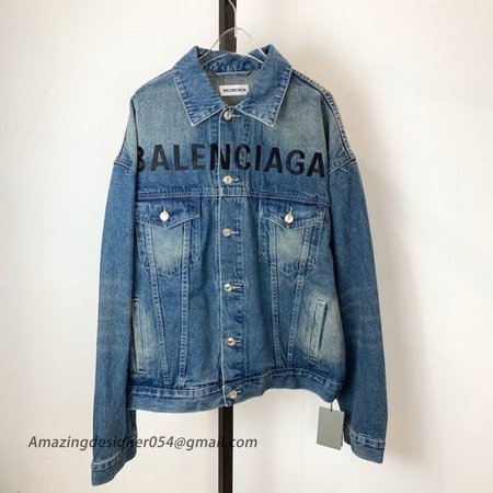 Balencaiga Chest Logo Denim Jacket Blue