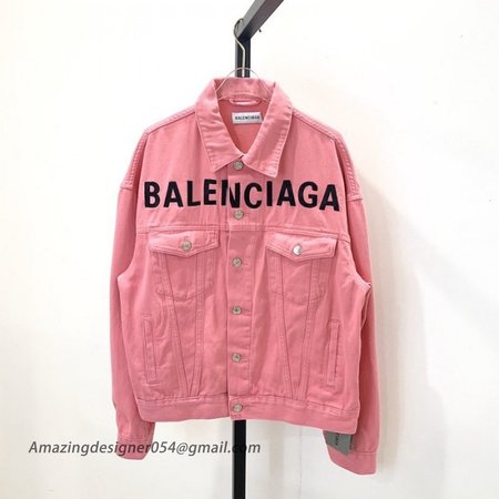 Balencaiga Chest Logo Denim Jacket Pink