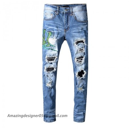 Amiri Blue Snake Patch Jeans