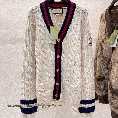 Gucci Cable wool knit cardigan with Web ?763373