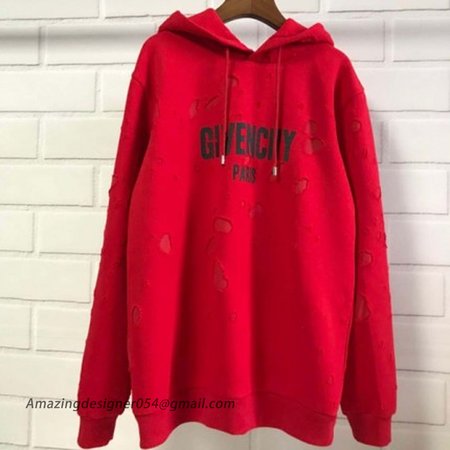 Givenchy Paris Destroyed Hoodies Red