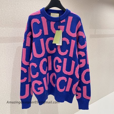 Gucci Wool jumper with Gucci intarsia Blue and Pink ?763672