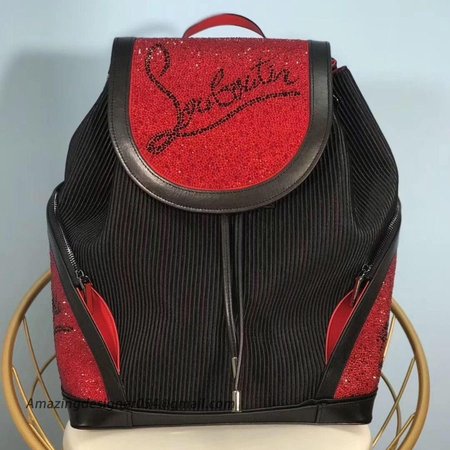 Christian Louboutin Explorafunk Embellished Pinstripe Backpack Black Red