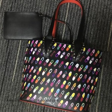 Chtistian Louboutin Black/Red Print Calf Tote Bag