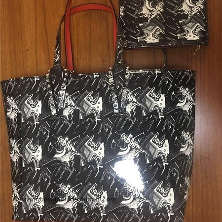 Chtistian Louboutin Black-white/black Print Tote Bag